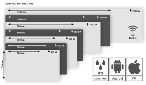 ADAX NEO WIFI  - 400W - elektromos fűtőpanel - Gránitszürke